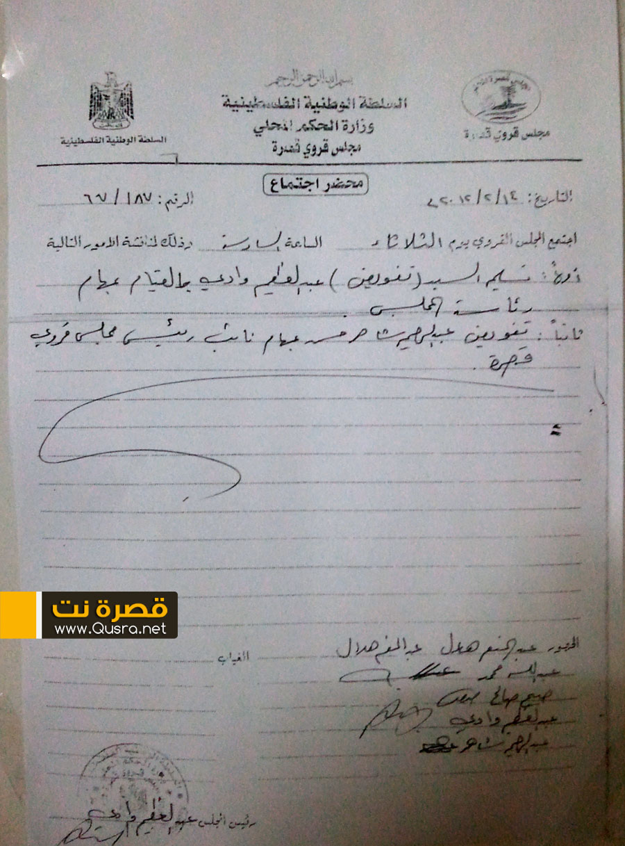 استقالة السيد هاني اسماعيل ( أبو مراد ) من رئاسة المجلس القروي .