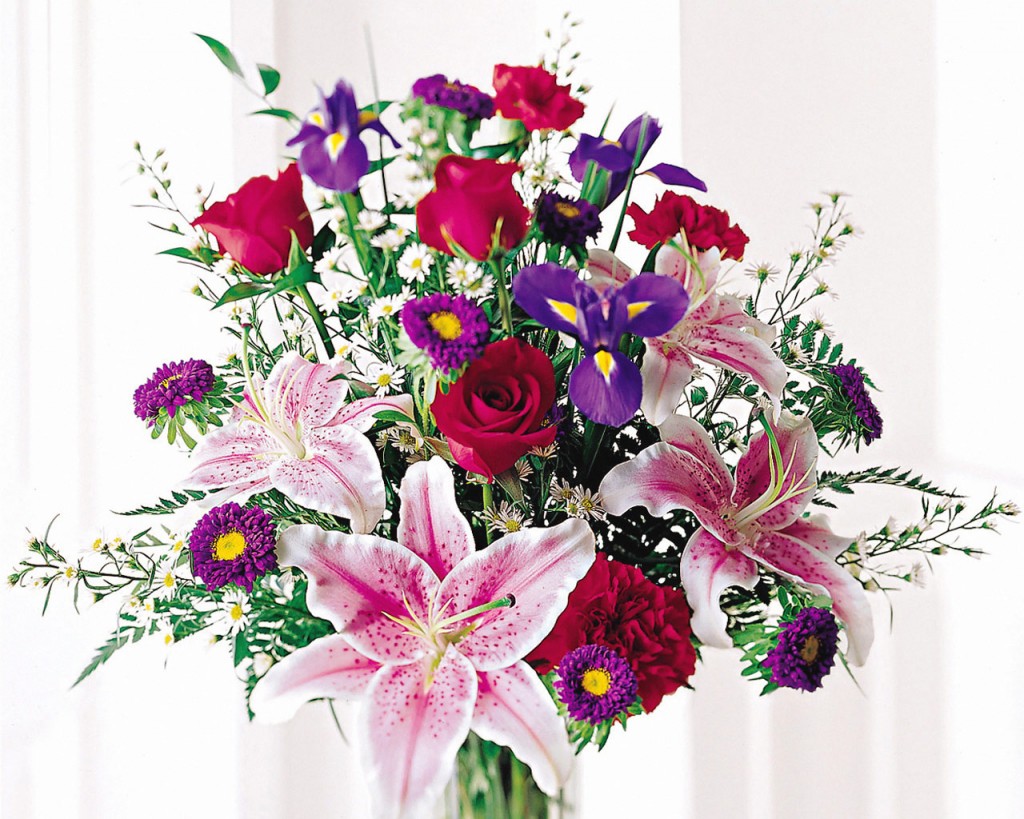 184-Stunning-Beauty-Bouquet---Roses,-Iris,-Stargazer-Lilies,-Carnations,-Asters